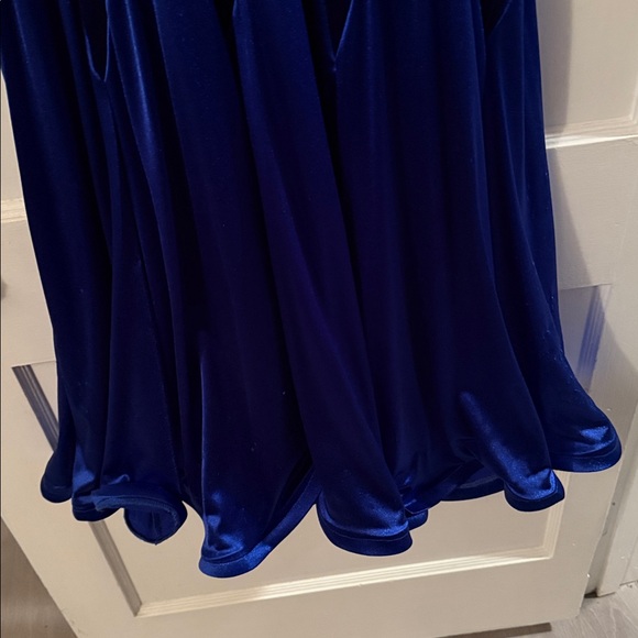 Vibrant Blue Velvet Ballroom Dress - Picture 3 of 4